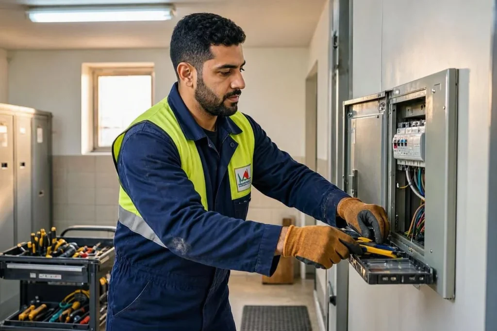 رقم كهربائي جمعية الرميثية يركب إضاءة LED وثريات بالأسقف