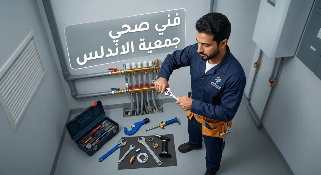 فني صحي جمعية الاندلس يقوم بصيانة وتركيب أنظمة السباكة والمواسير في الكويت