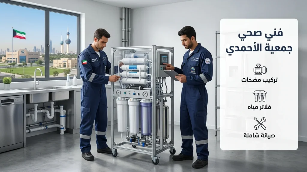 فني صحي جمعية الأحمدي يقدم خدمات تركيب فلاتر وصيانة مضخات المياه